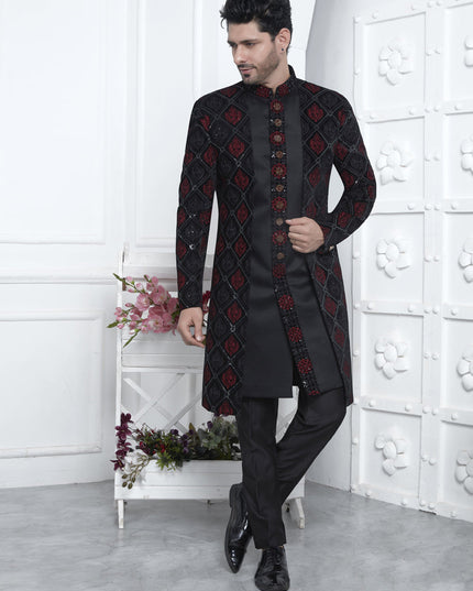 Black Velvet Silk Mens Indo Western Outfit