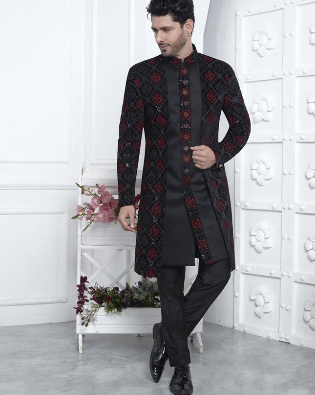Black Velvet Silk Mens Indo Western Outfit