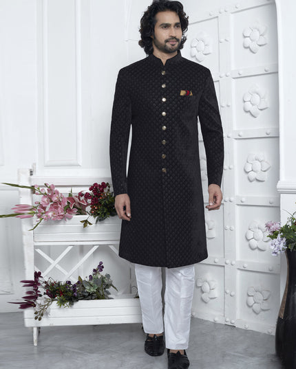 Black Velvet Silk Mens Sherwani