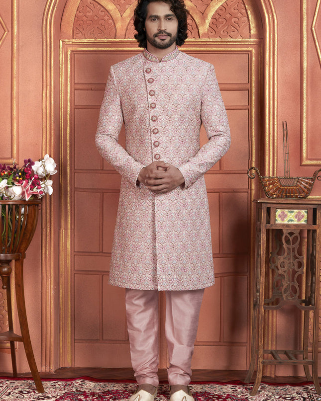 Pink Art Silk Wedding Wear Designer Sherwani
