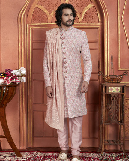 Pink Art Silk Wedding Wear Designer Sherwani