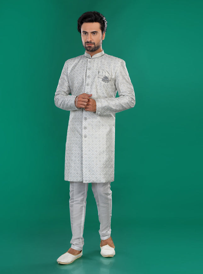 Grey Mens Semi Indowestern Outfit For Wedding
