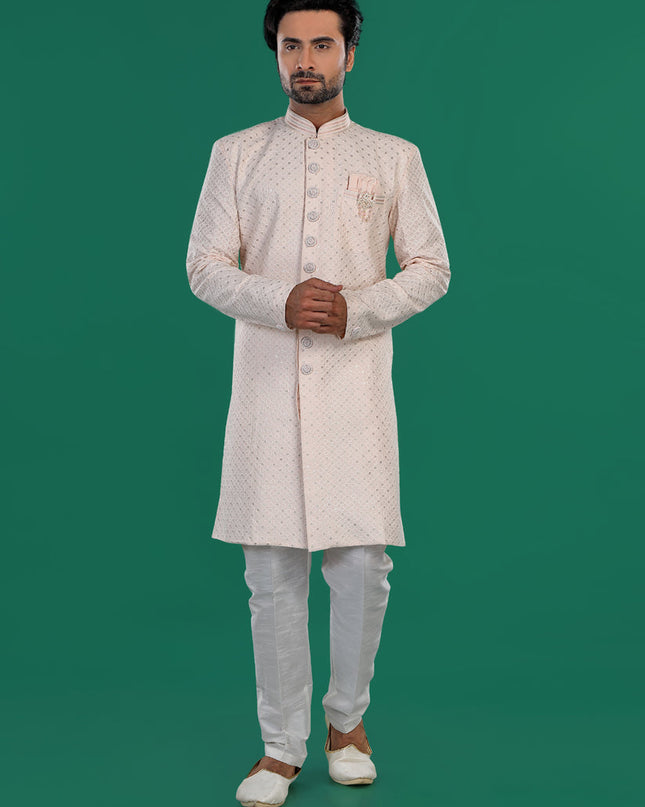Blush Pink Mens Semi Indowestern Outfit For Wedding
