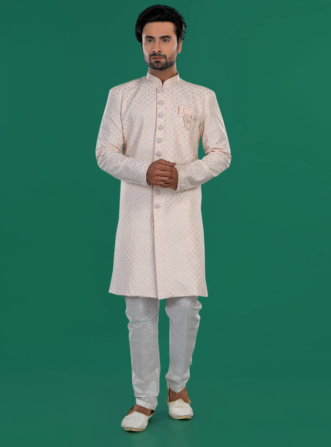 Blush Pink Mens Semi Indowestern Outfit For Wedding