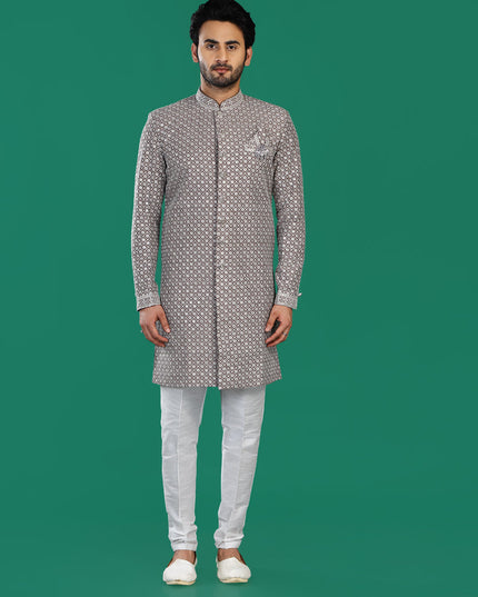 Chocolate Brown Mens Semi Indowestern Outfit For Wedding