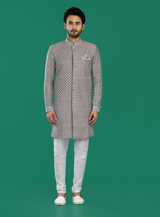 Chocolate Brown Mens Semi Indowestern Outfit For Wedding