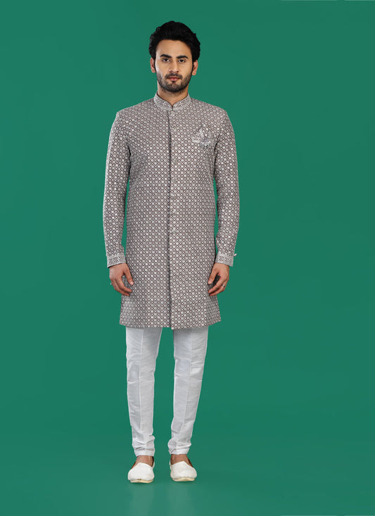 Chocolate Brown Mens Semi Indowestern Outfit For Wedding