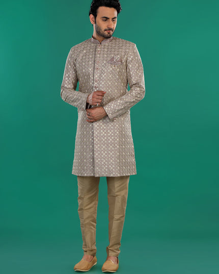 Brown Mens Semi Indowestern Outfit For Wedding
