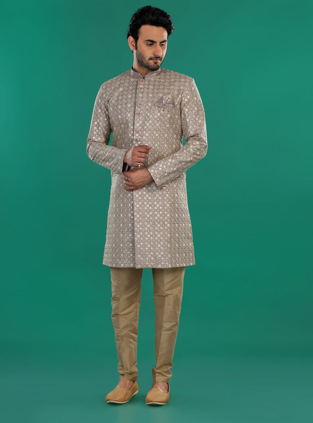 Brown Mens Semi Indowestern Outfit For Wedding