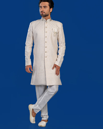 Golden Mens Semi Indowestern Outfit For Wedding