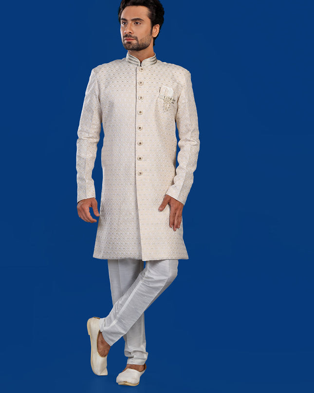 Golden Mens Semi Indowestern Outfit For Wedding