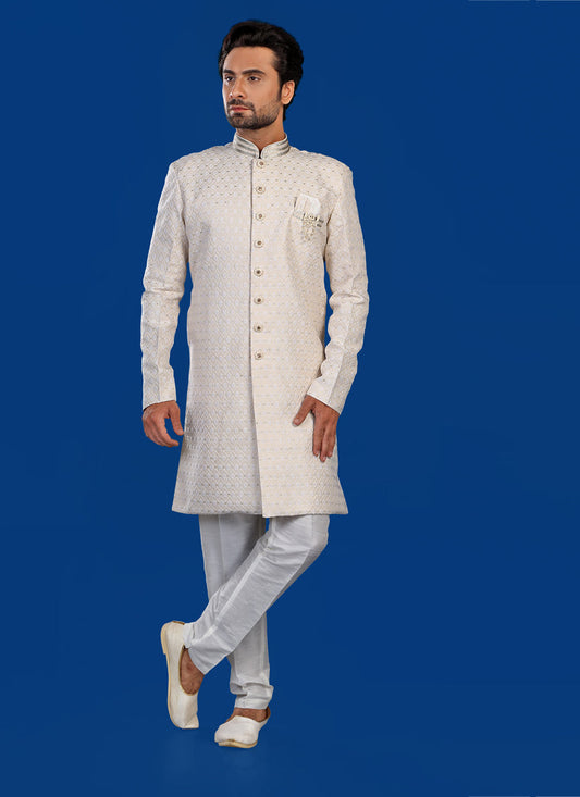 Golden Mens Semi Indowestern Outfit For Wedding