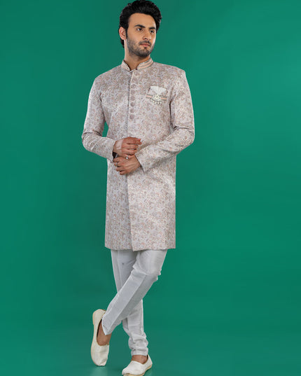 Peach Mens Semi Indowestern Outfit For Wedding
