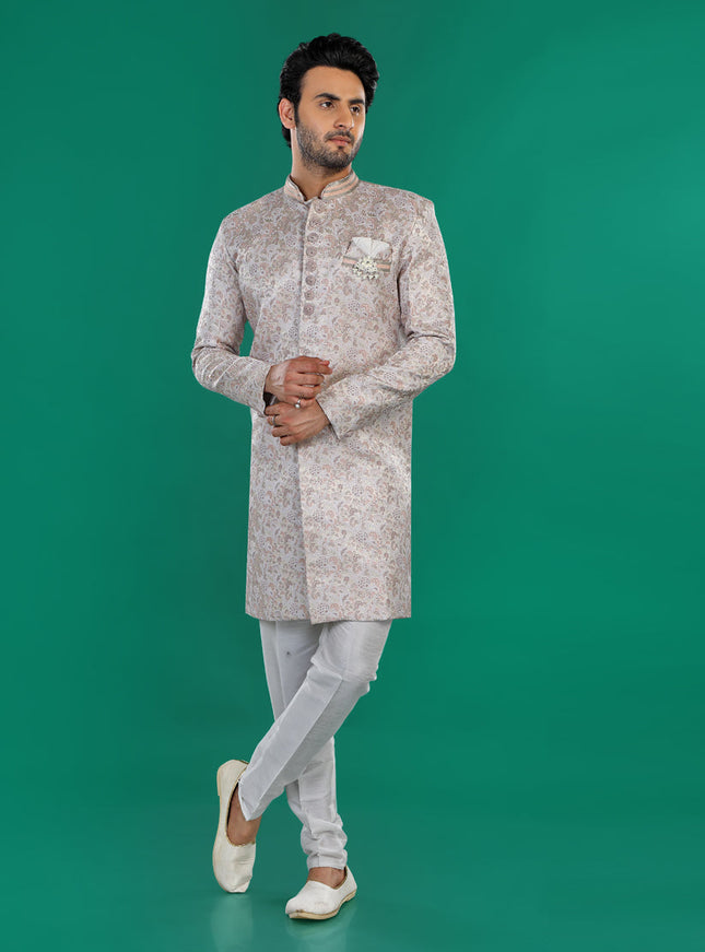 Peach Mens Semi Indowestern Outfit For Wedding