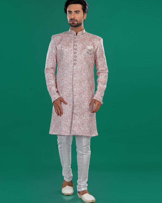 Pink Mens Semi Indowestern Outfit For Wedding