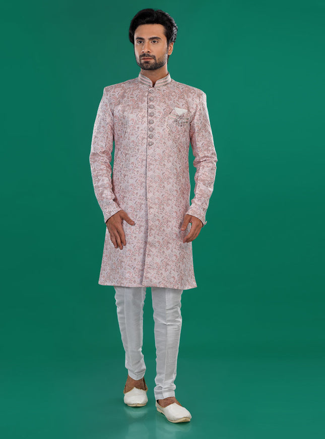 Pink Mens Semi Indowestern Outfit For Wedding