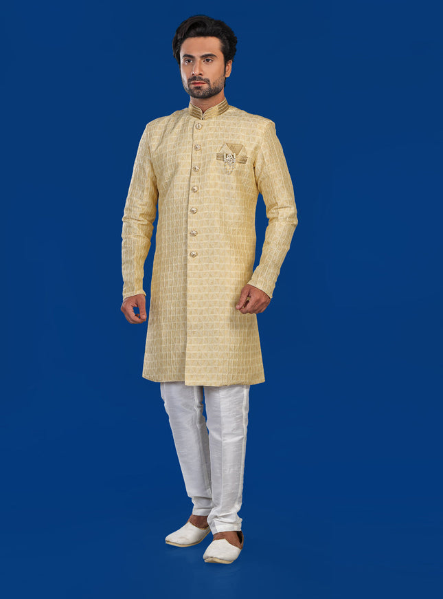 Yellow Mens Semi Indowestern Outfit For Wedding