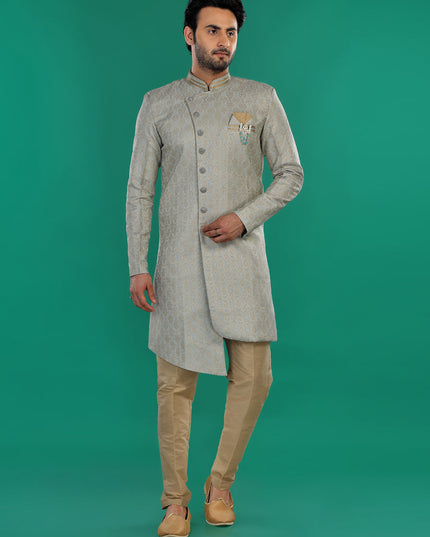 Grey Mens Semi Indowestern Outfit For Wedding