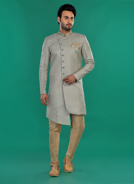 Grey Mens Semi Indowestern Outfit For Wedding