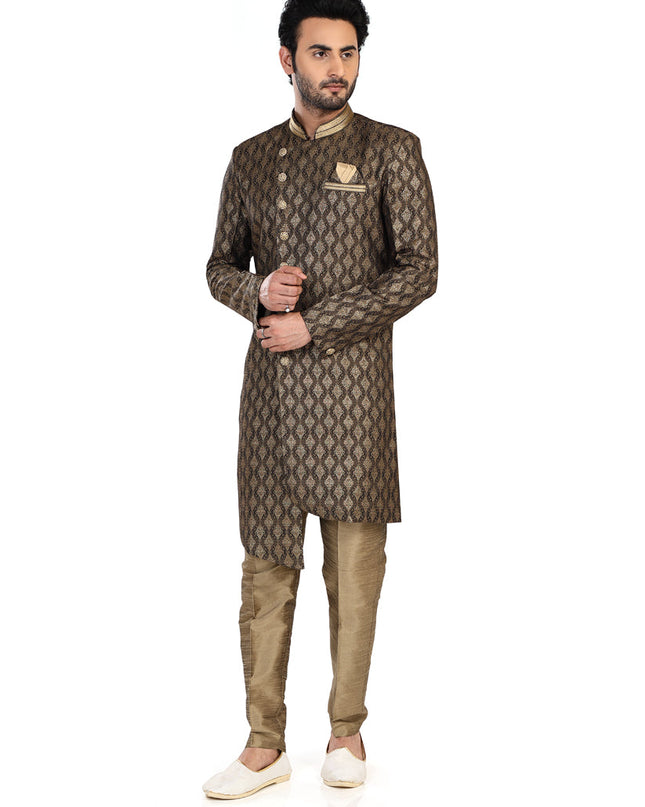 Olive Green Mens Semi Indowestern Outfit For Wedding