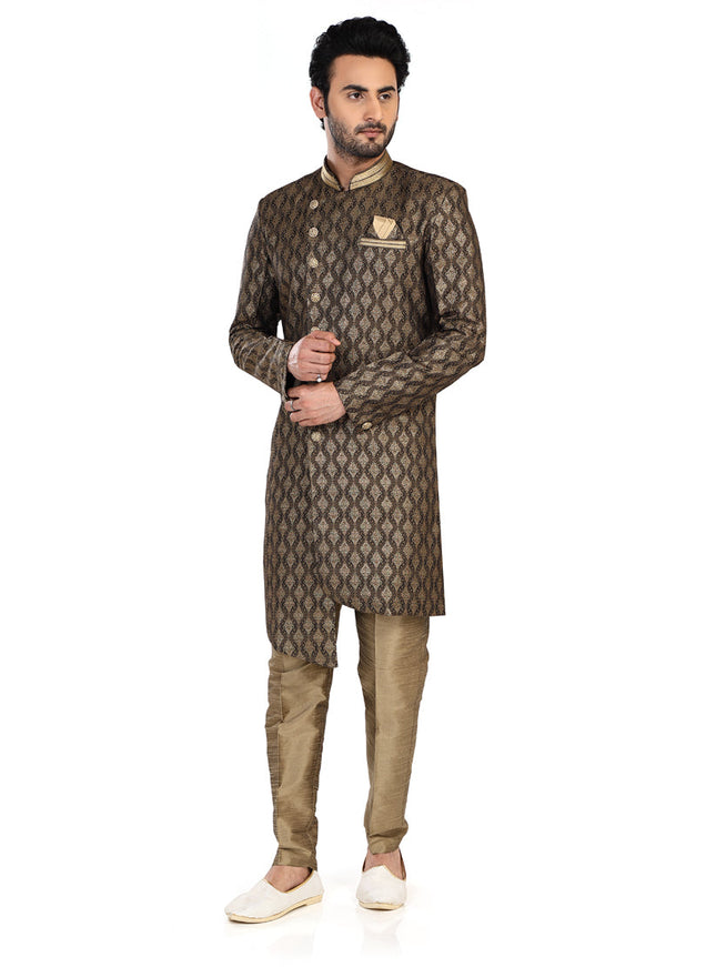 Olive Green Mens Semi Indowestern Outfit For Wedding