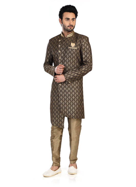 Olive Green Mens Semi Indowestern Outfit For Wedding