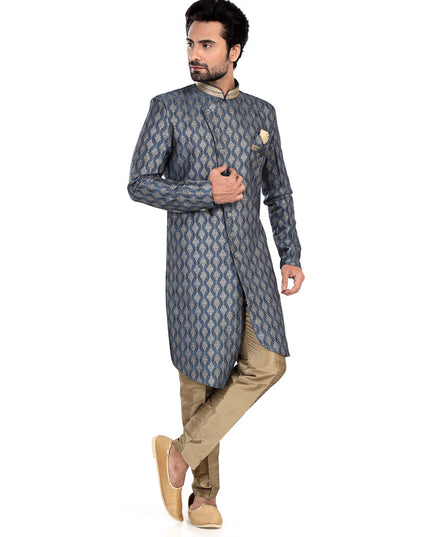Navy Blue Mens Semi Indowestern Outfit For Wedding