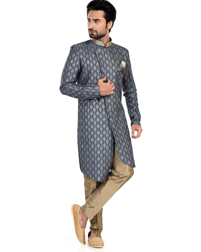 Navy Blue Mens Semi Indowestern Outfit For Wedding