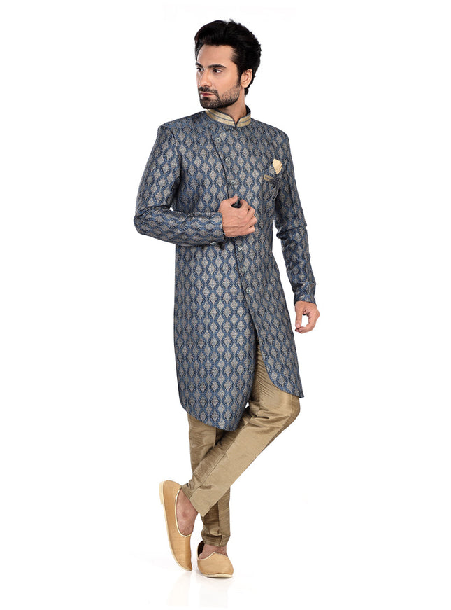 Navy Blue Mens Semi Indowestern Outfit For Wedding