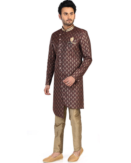 Wine Mens Semi Indowestern Outfit For Wedding
