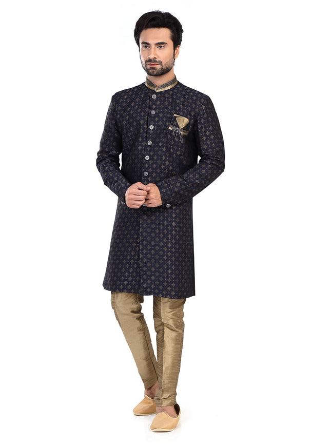 Navy Blue Mens Semi Indowestern Outfit For Wedding
