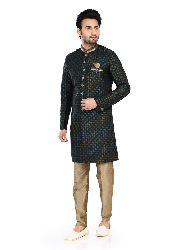 Bottle Green Mens Semi Indowestern Outfit For Wedding