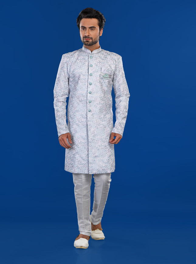 Off White Mens Semi Indowestern Outfit For Wedding