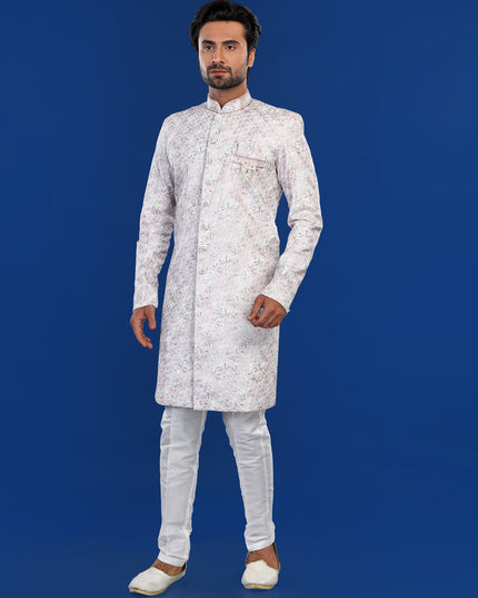 Off White Mens Semi Indowestern Outfit For Wedding