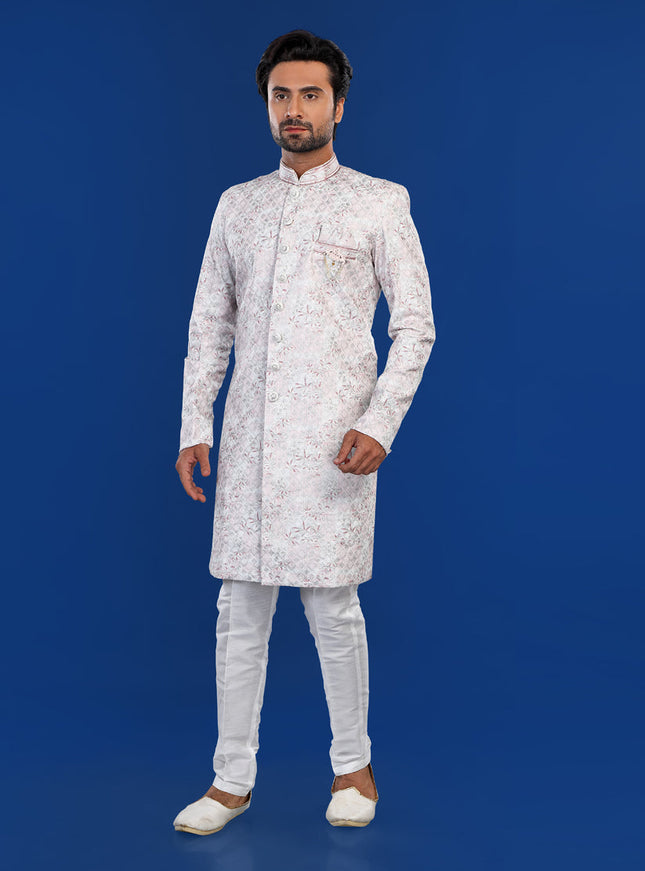 Off White Mens Semi Indowestern Outfit For Wedding