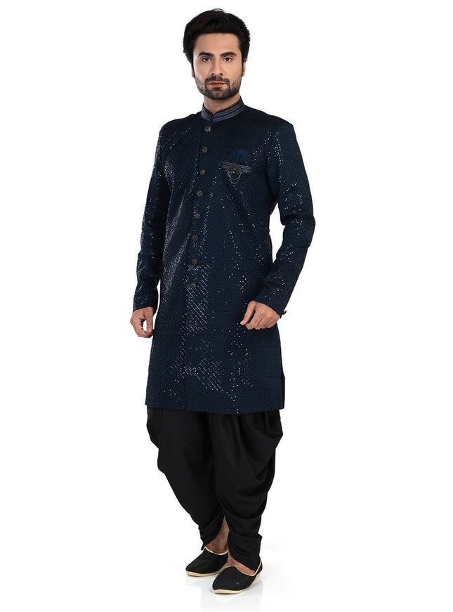 Navy Blue Mens Semi Indowestern Outfit For Wedding