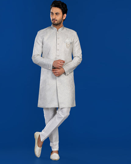 Off White Mens Semi Indowestern Outfit For Wedding