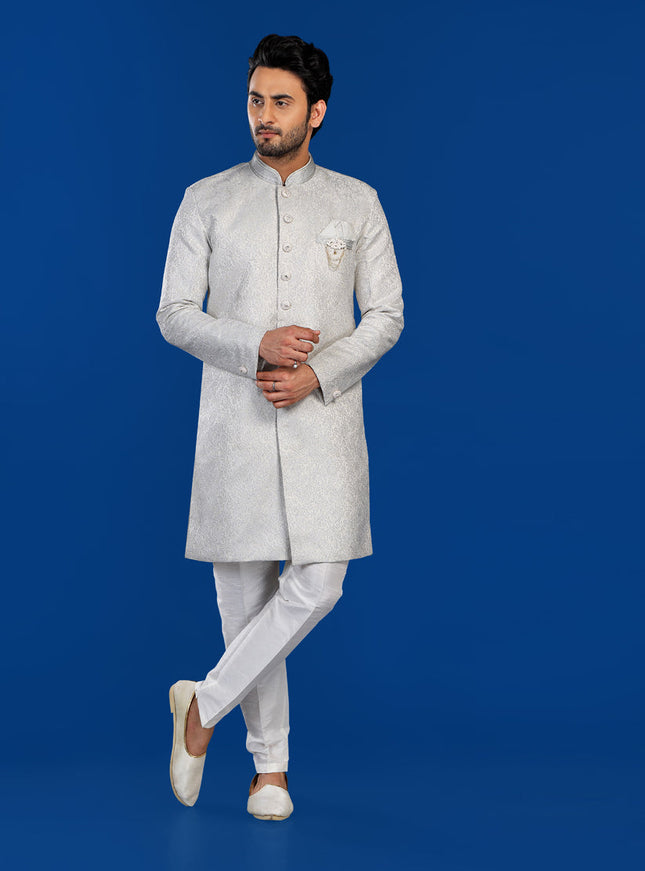 Off White Mens Semi Indowestern Outfit For Wedding
