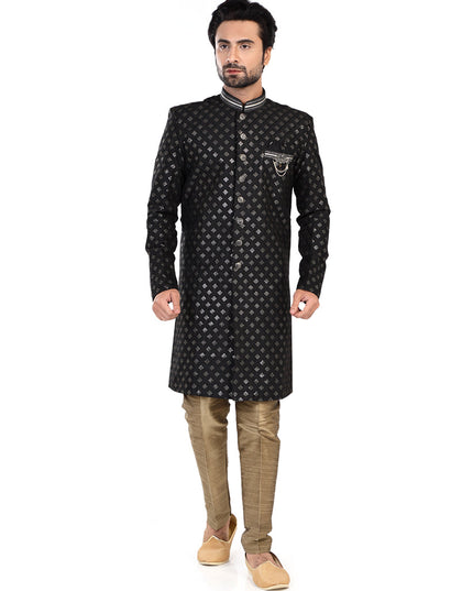 Black Mens Semi Indowestern Outfit For Wedding