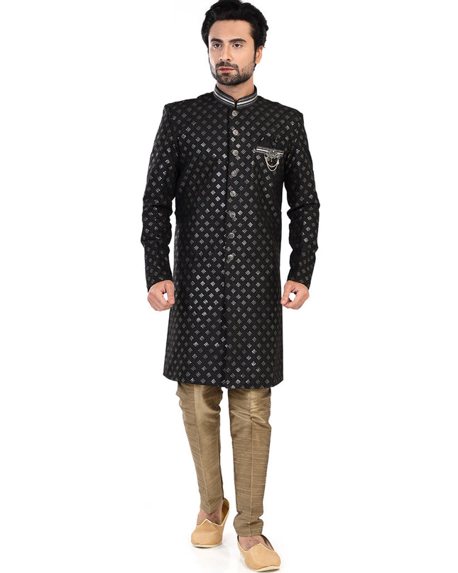 Black Mens Semi Indowestern Outfit For Wedding