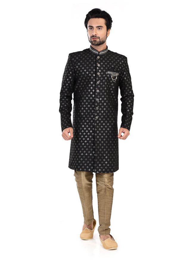Black Mens Semi Indowestern Outfit For Wedding