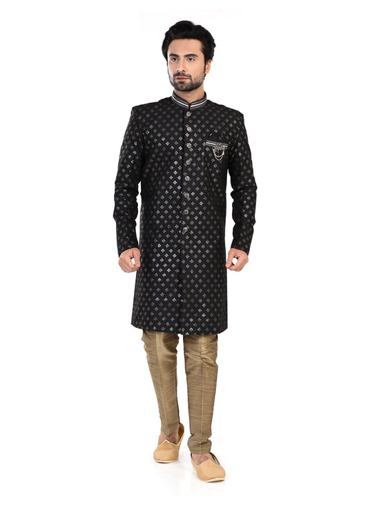 Black Mens Semi Indowestern Outfit For Wedding
