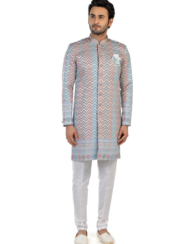 Multicolor Mens Semi Indowestern Outfit For Wedding