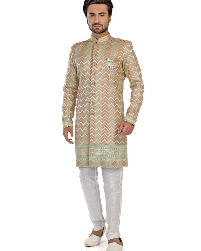 Multicolor Mens Semi Indowestern Outfit For Wedding