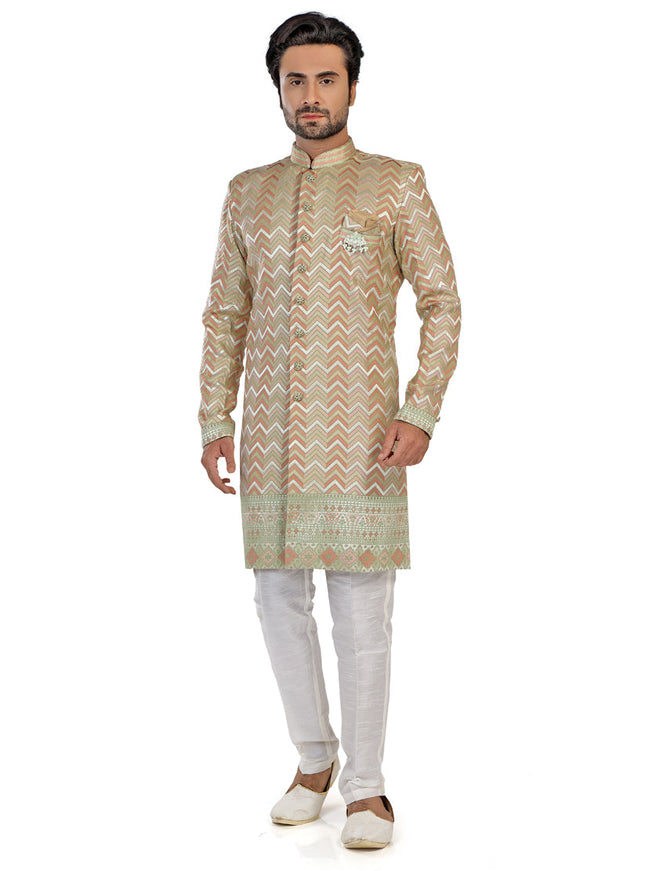 Multicolor Mens Semi Indowestern Outfit For Wedding