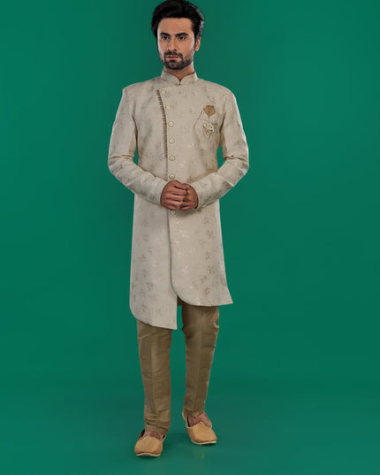Cream Mens Semi Indowestern Outfit For Wedding
