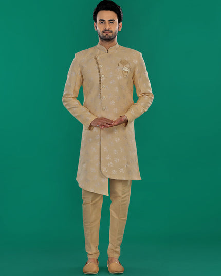 Golden Mens Semi Indowestern Outfit For Wedding