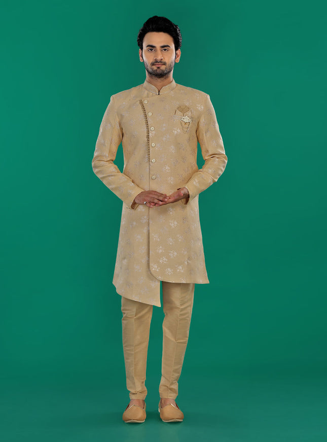 Golden Mens Semi Indowestern Outfit For Wedding