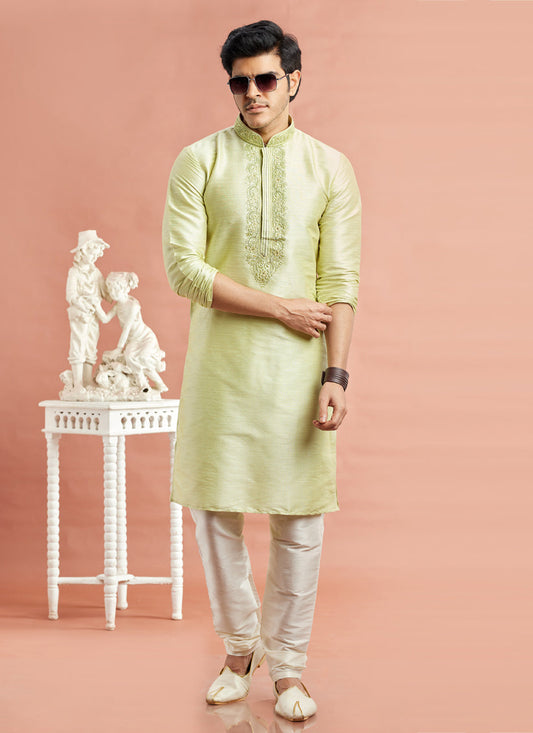 Pastel Green Banarasi Art Silk Embroidered Kurta Pajama Set