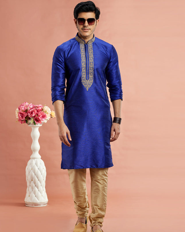 Royal Blue Banarasi Art Silk Embroidered Kurta Pajama Set